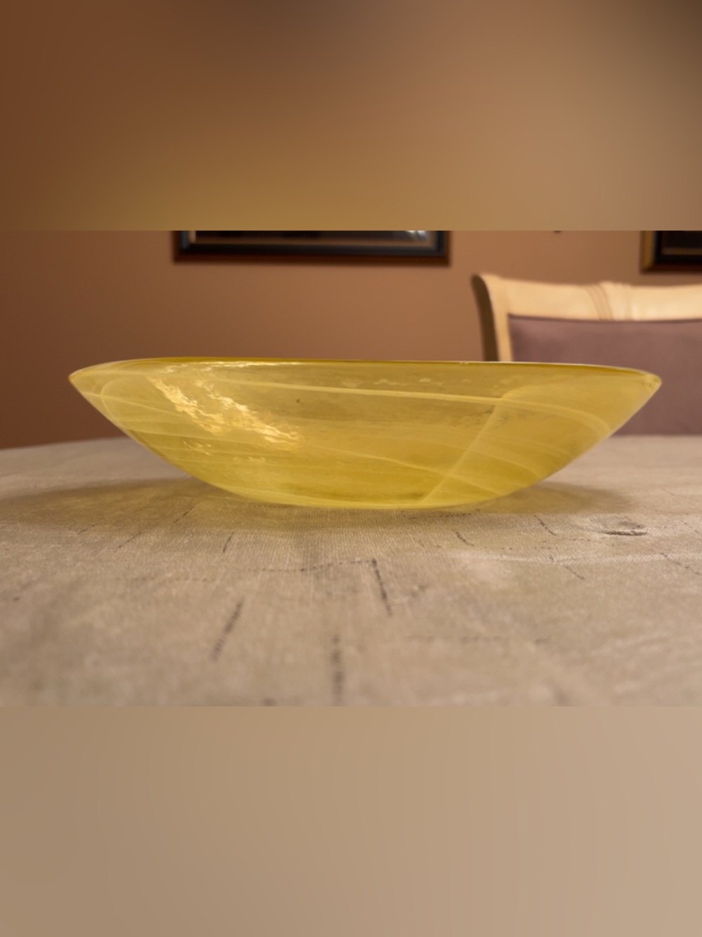 Large Yellow Art Glass Bowl Swirl MCM Murano Style Centerpiece